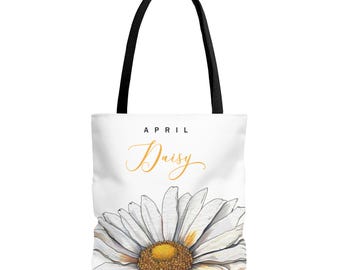 Birth Month Flower Tote Bag April Daisy Botanical Aesthetic Canvas Totebag Bridal Party Bridesmaid Best Friend Gift