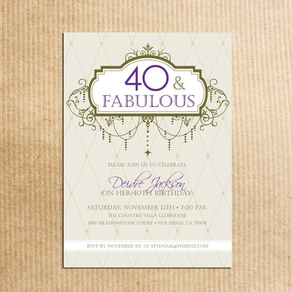 Items similar to Adult 40th Birthday Party Invitations - Digital File ...