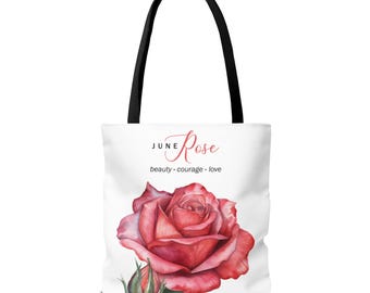 Birth Month Flower Tote Bag June Rose Botanical Aesthetic Canvas Totebag Bridal Party Bridesmaid Birthday Gift Best Friend