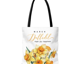 Birth Month Flower Tote Bag March Daffodil Botanical Aesthetic Canvas Totebag Bridal Party Bridesmaid Best Friend Gift
