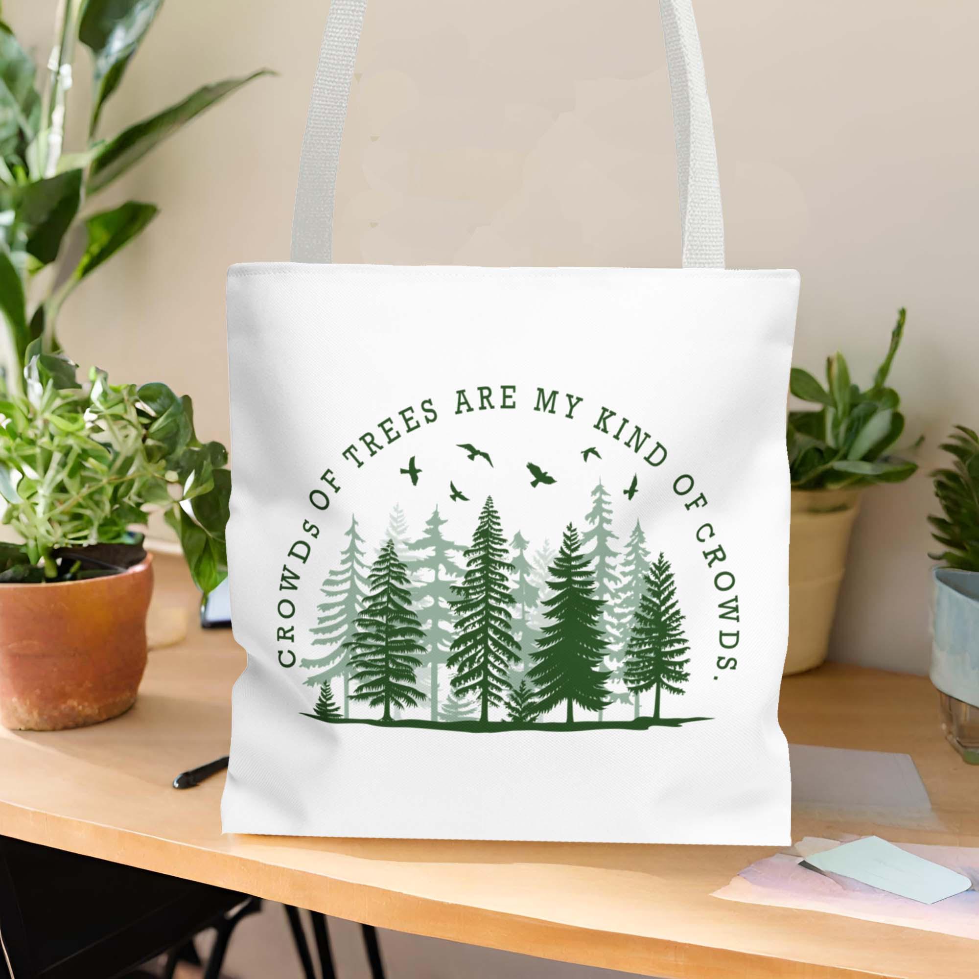 Nature Print Tote Bag, Pine Trees, Forest, Funny Introvert Inspirational Quote, Minimalist Aesthetic, Totebag, Friend Nature Lover Gift