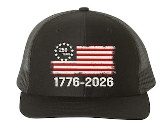 Gorra de camionero 250 años de libertad / Gorra snapback con bandera estadounidense (1776-2026) / Gorra conmemorativa del aniversario patriótico de EE. UU.