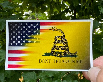 Don't Tread On Me Gadsden & USA Flag Vinyl Decal Sticker – Set Of 2, 5"x3", Glossy, Made In USA