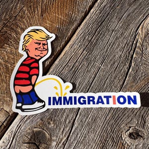 Trump peeing on Immigration. Trump 2024 Sticker