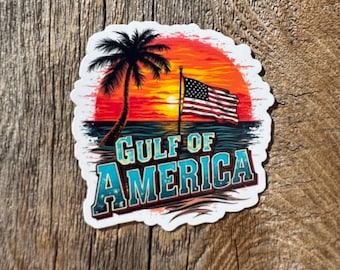 Calcomanía del Golfo de América / Calcomanía de Atardecer Patriótico / Calcomanía de Playa con Bandera Estadounidense / Calcomanía de Vinilo Costero de EE. UU. / Orgullo del Golfo de Florida y Texas