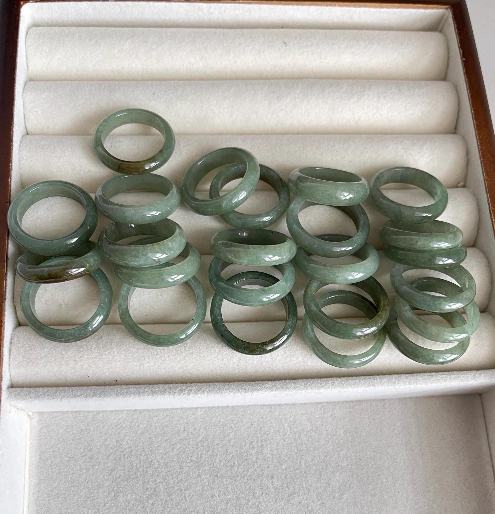 Green Burmese jadeite jade band ring