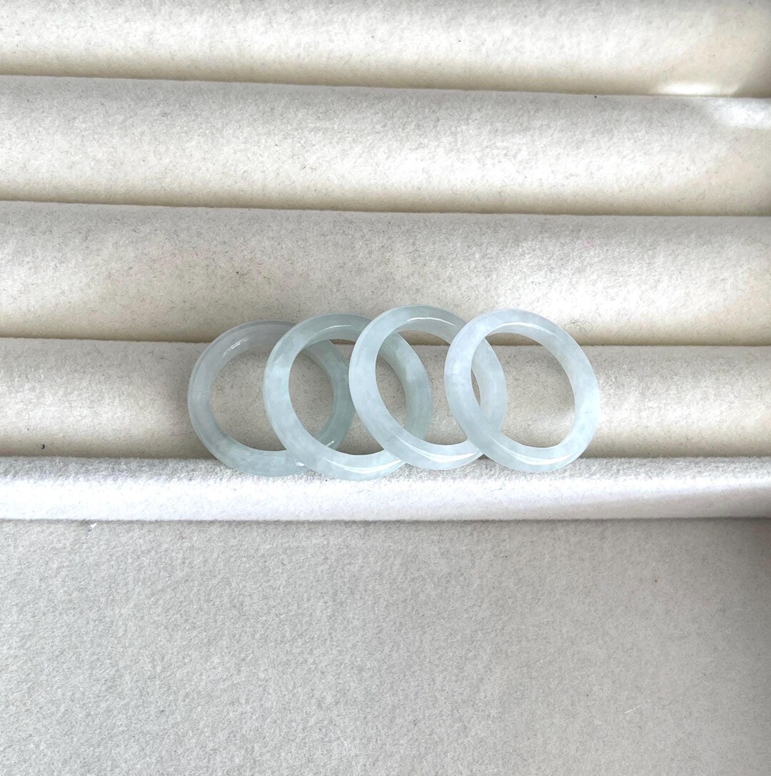 Natural Icy Light Mint Green Burmese Jadeite Jade Skinny Band Rings ...