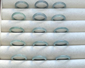 Natural pale blue and green Guatemalan jadeite jade skinny rings