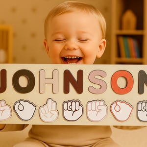 Personalized ASL Language Wooden Name Puzzle, Custom Gift for Educational Baby Gift, Montessori Wood Busy Board, Learning Toy for Toddlers