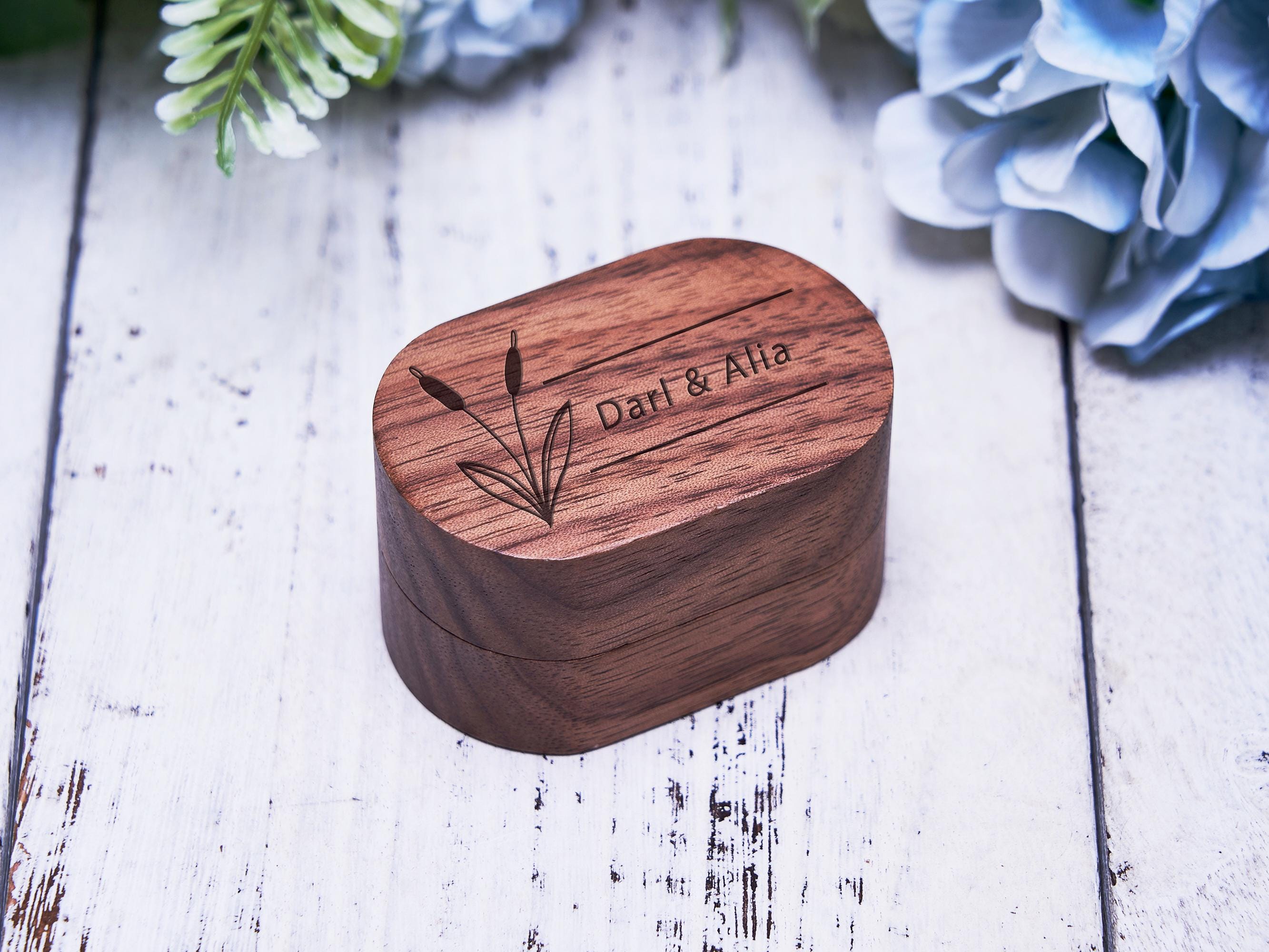 Scatola Portaanelli In Legno Di Noce Nero Con Velluto – Scrigno Vintage Per Fede Nuziale E Anelli Fidanzamento – 5x3,5 Cm Con Chiusura Magnetica