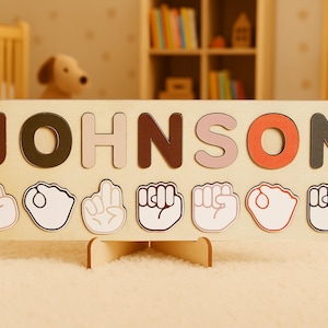 Personalized ASL Language Wooden Name Puzzle, Custom Gift for Educational Baby Gift, Montessori Wood Busy Board, Learning Toy for Toddlers