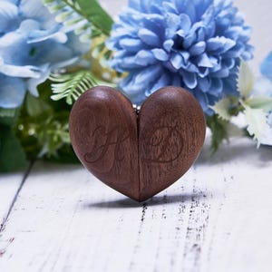 Heart Shape Ring Box-Personalized Proposal Walnut Single Ring Box, Wood Romantic Heart Gift, Wedding Engagement Box Love Gift
