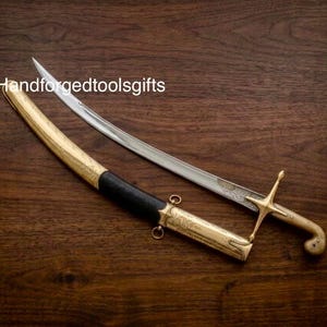 Handgeschmiedetes Ottoman Schwert, J2 Klinge aus Edelstahl, Griff aus Kamelknochen, Lederscheide