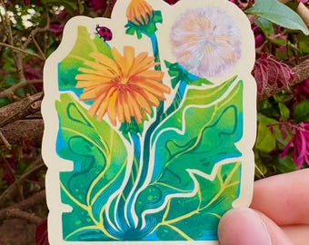 Hand-Drawn Dandelion Vinyl Sticker: Waterproof Laptop Decal