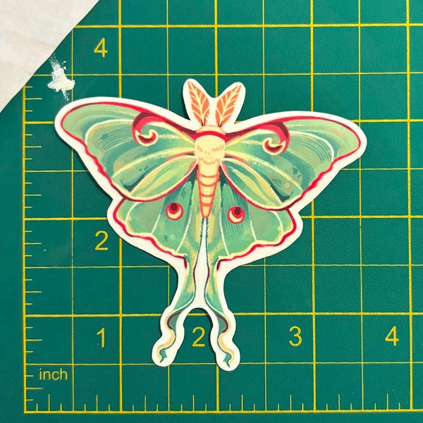 Hand-Drawn Luna Moth Vinyl Sticker