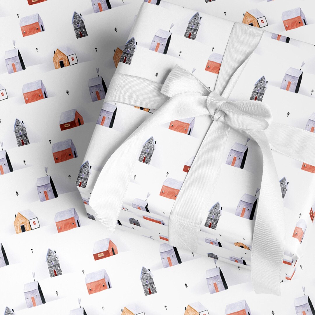 Log Pattern Wrapping Paper Christmas Wrapping Paper - Whimsical Winter Cozy Cabins | Preppy Log ...