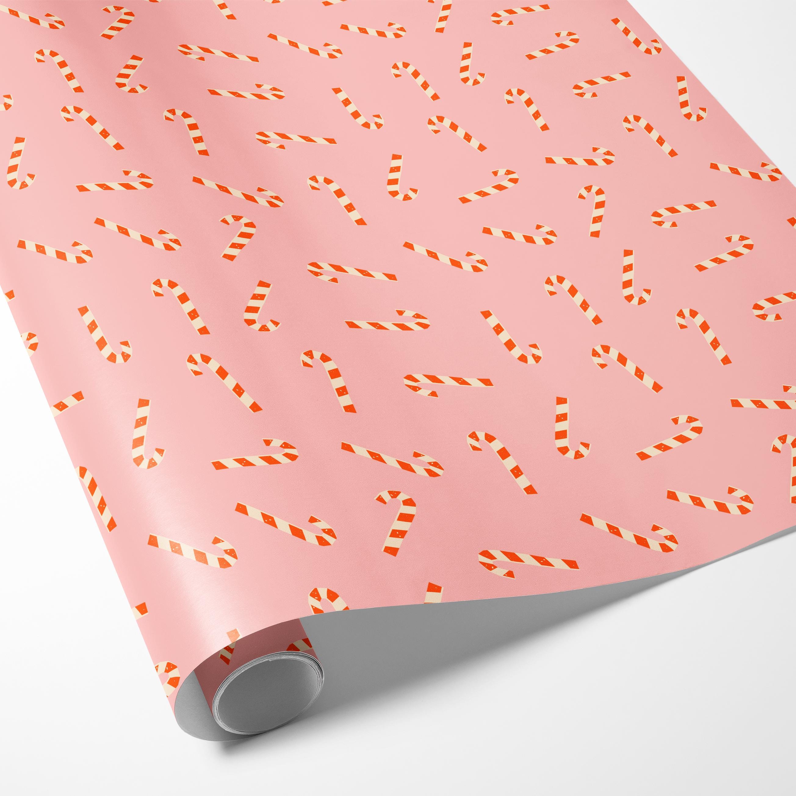 Candy Cane Wrapping Paper | Pink Christmas Gift Wrap Roll | Luxury ...