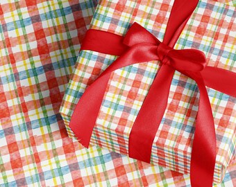 Plaid Stripe Wrapping Paper - Watercolor  | Cute Striped Gift Wrap {Christmas, Holiday, Birthday, Gift Wrap}