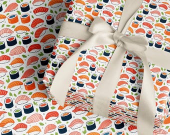 Sushi Wrapping Paper - Sushi Roll and Sashimi Cute Sushi Gift Wrap {Christmas, Holiday, Birthday, Gift Wrap}
