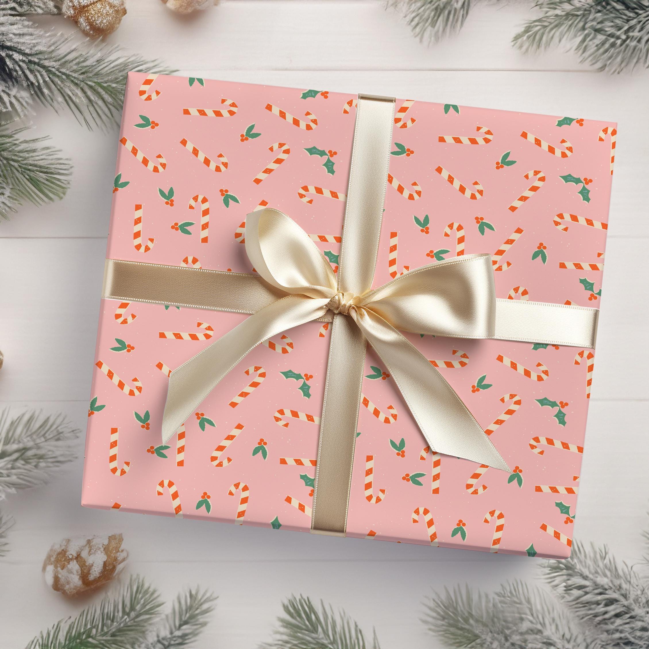 Candy Cane Wrapping Paper | Pink Christmas Gift Wrap Roll | Luxury ...
