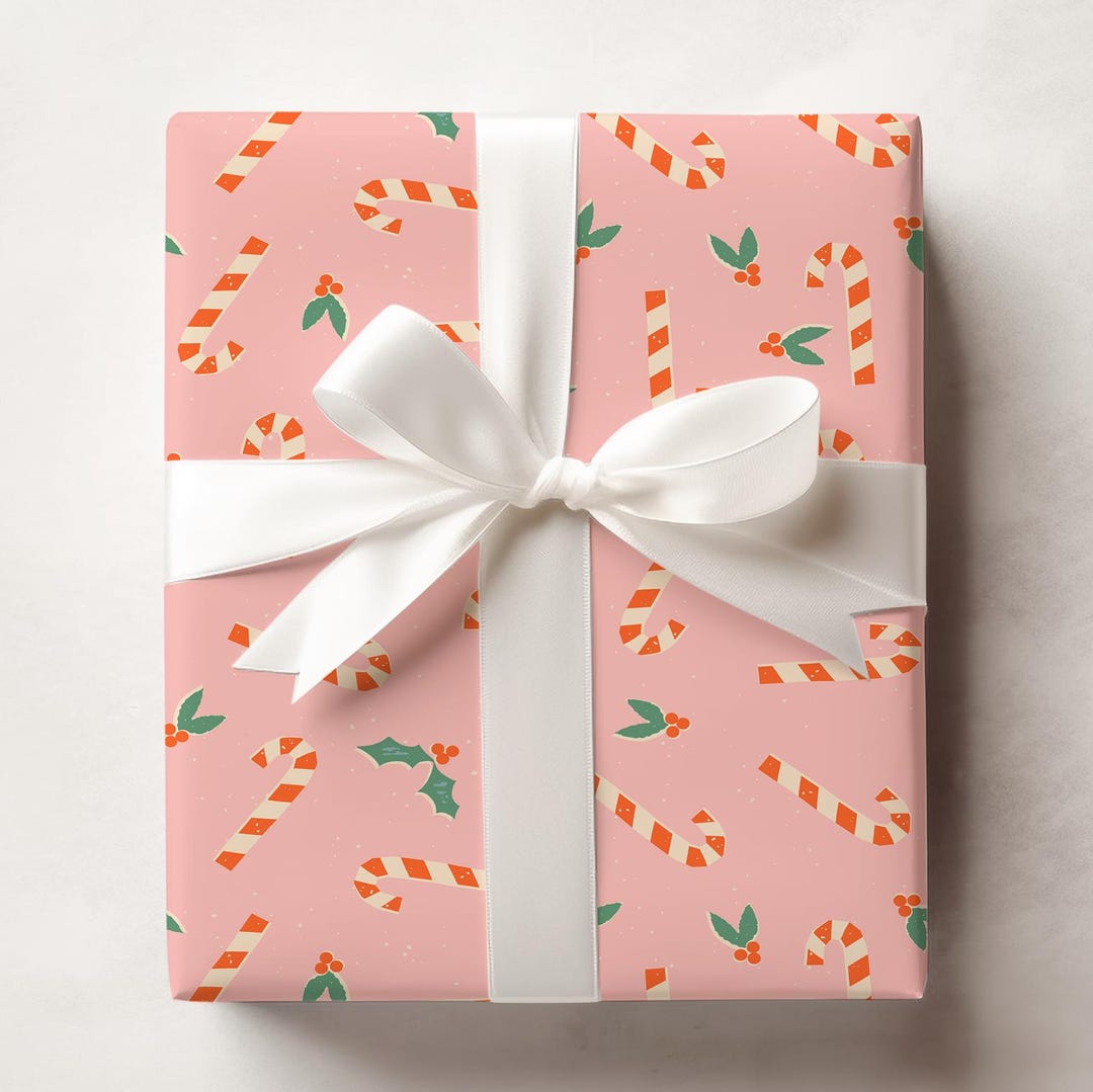 Candy Cane Wrapping Paper | Pink Christmas Gift Wrap Roll | Luxury ...