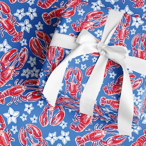 Wrapping Paper - Lobster Coastal | Preppy Gift Wrap {Christmas, Holiday, Birthday, Gift Wrap}