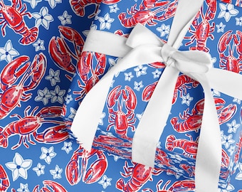 Wrapping Paper - Lobster Coastal | Preppy Gift Wrap {Christmas, Holiday, Birthday, Gift Wrap}