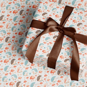 Hedgehog Wrapping Paper - Hedgehog & Mushroom | Cute Woodland Gift Wrap {Christmas, Holiday, Birthday, Gift Wrap}