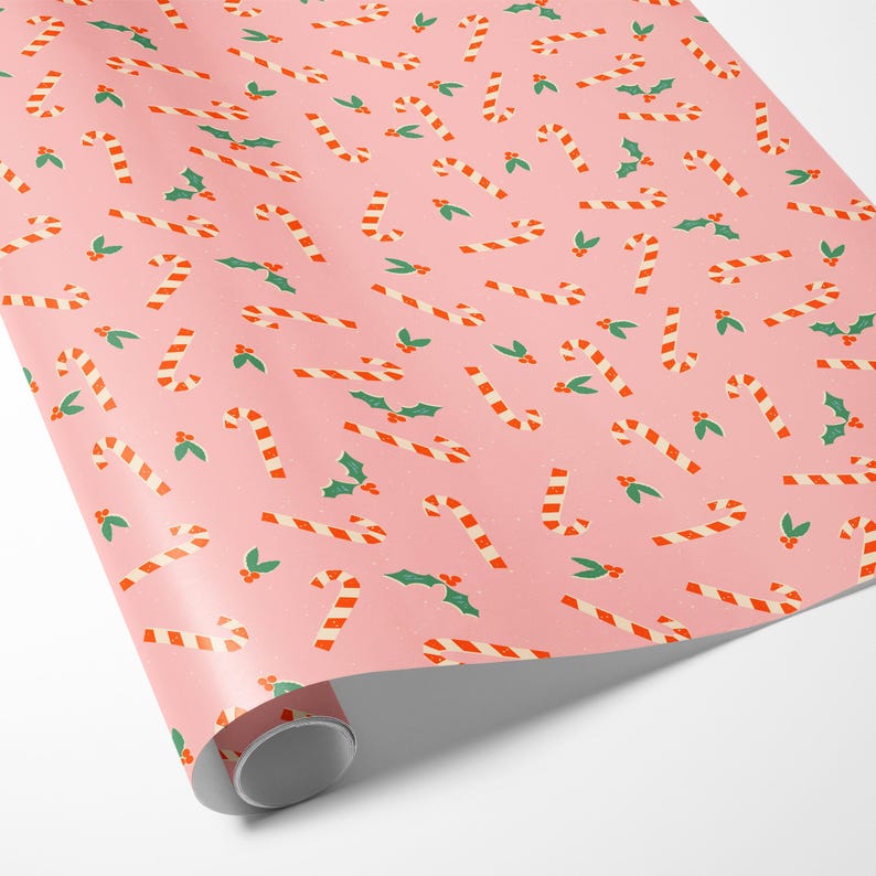 Candy Cane Wrapping Paper | Pink Christmas Gift Wrap Roll | Luxury ...