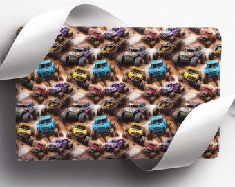 Monster Truck Wrapping Paper | Birthday Party | Smash And Crash | Boy Wrapping Paper | Kids Gift Wrap | Monster Jam | Gift Wrap