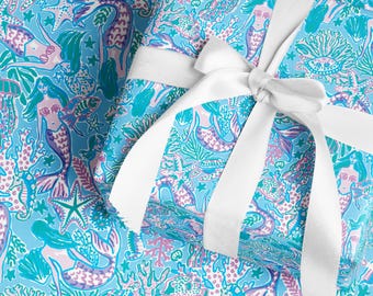 Mermaid Wrapping Paper | Preppy Mermaid Nautical Gift Wrap {Christmas, Holiday, Birthday, Gift Wrap}