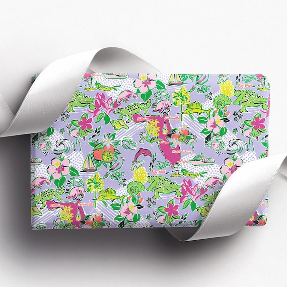 Preppy Wrapping Paper | Florida Map Landmarks |Tropical Cute {Christmas, Holiday, Birthday, Gift Wrap}