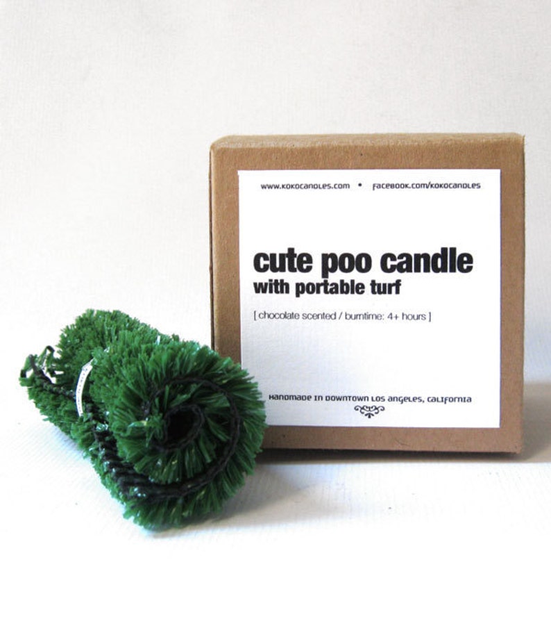 Cute POO Candle with Portable Turf chocolate scented image 3