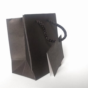 12 Small Tiny Gift Bags with Tag & Rope Handles 3 x 3.5 Dark Grey/Brown gifts, favors, packaging, SO CUTE image 3