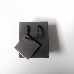 12 Small Tiny Gift Bags with Tag & Rope Handles 3 x 3.5 Dark Grey/Brown gifts, favors, packaging, SO CUTE image 1