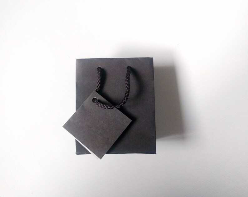 12 Small Tiny Gift Bags with Tag & Rope Handles 3 x 3.5 Dark Grey/Brown gifts, favors, packaging, SO CUTE image 1