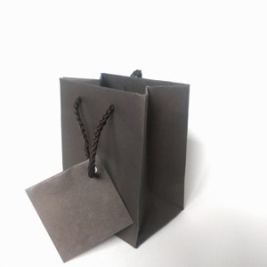 12 Small Tiny Gift Bags with Tag & Rope Handles 3 x 3.5 Dark Grey/Brown gifts, favors, packaging, SO CUTE image 5