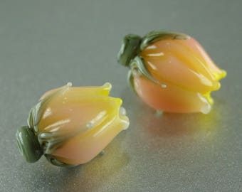 Apricot Rosebud Handmade Lampwork Flower Beads SRA FHF