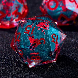 Jeu de dés liquides Blue Plum Blossom : RPG D&D en résine à bords tranchants, cadeau d&#39;Halloween