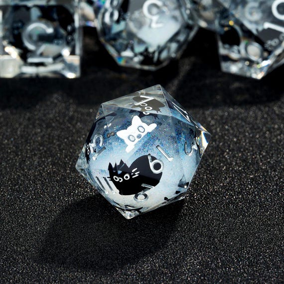 Black Cat Liquid Core Resin Dice Set: Sharp Edge DND Dice