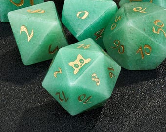 Green Aventurine Dice Set: Handcrafted Gemstone DnD Dice