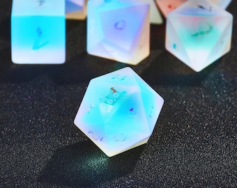 Frosted Dichroic Glass Dice Set: Handmade Gemstone DnD RPG Dice