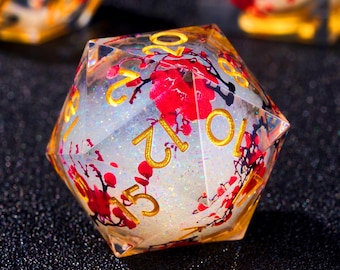 White Plum Blossom Liquid Core Dice Set: Vassa eggade harts DnD-tärningar, Halloween-present