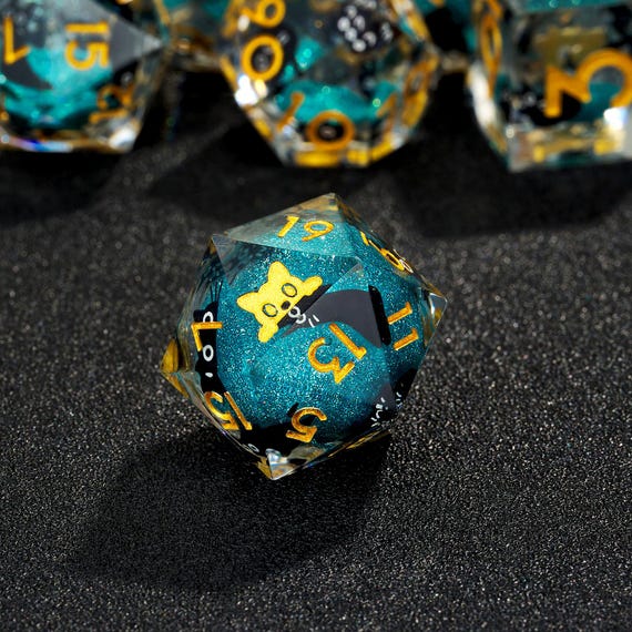 Black Cat Liquid Core Resin Dice Set: Sharp Edge DnD Dice