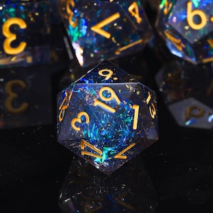 Sacred Flame Foil Dice Set | Handmade Sharp Edge Resin Dice for DnD, TTRPG, RPG, Dungeons and Dragons,Resin dice, Halloween Gift For Boy