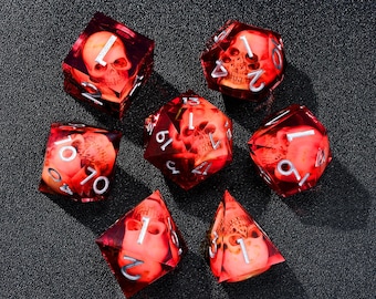 Blood Moss & Skull-dobbelstenenset – hars met scherpe rand DND-dobbelstenen