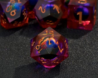 Dragon Eye Liquid Core Dice Set: Sharp Edge Resin DnD Dice