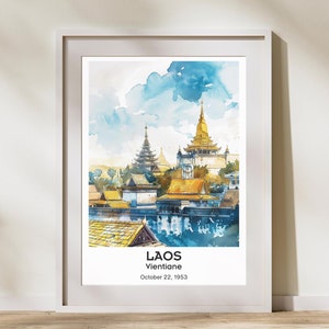Vientiane Travel Print Laos Art | Vientiane Gift Art Poster | Home Decor Decoration | Laos Print Artwork Travel Gift | Illustration Painting
