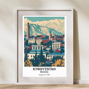 Bishkek Travel Print  Kyrgyzstan Art | Bishkek Gift Art Poster | Home Decor Decoration | Kyrgyzstan Print Artwork Travel Gift | Illustration