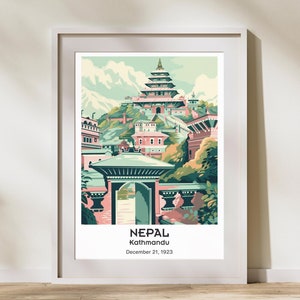Kathmandu Travel Print Nepal Art | Kathmandu Nepal Gift Art Poster | Home Decor Decoration | Nepal Print Artwork Travel Gifts | Painting